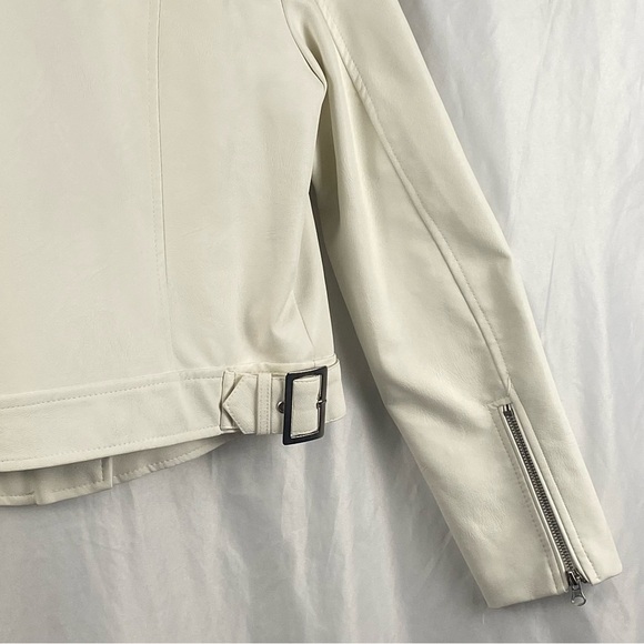 Love Tree White Vegan Leather Moto Zipper Jacket Size Large - Picture 16 of 16